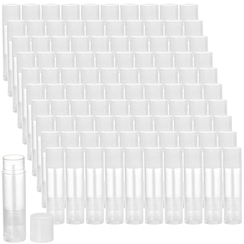Bekith 100 Pack 5.5ml Clear Empty Lip Balm Tubes with White Caps - Image 1